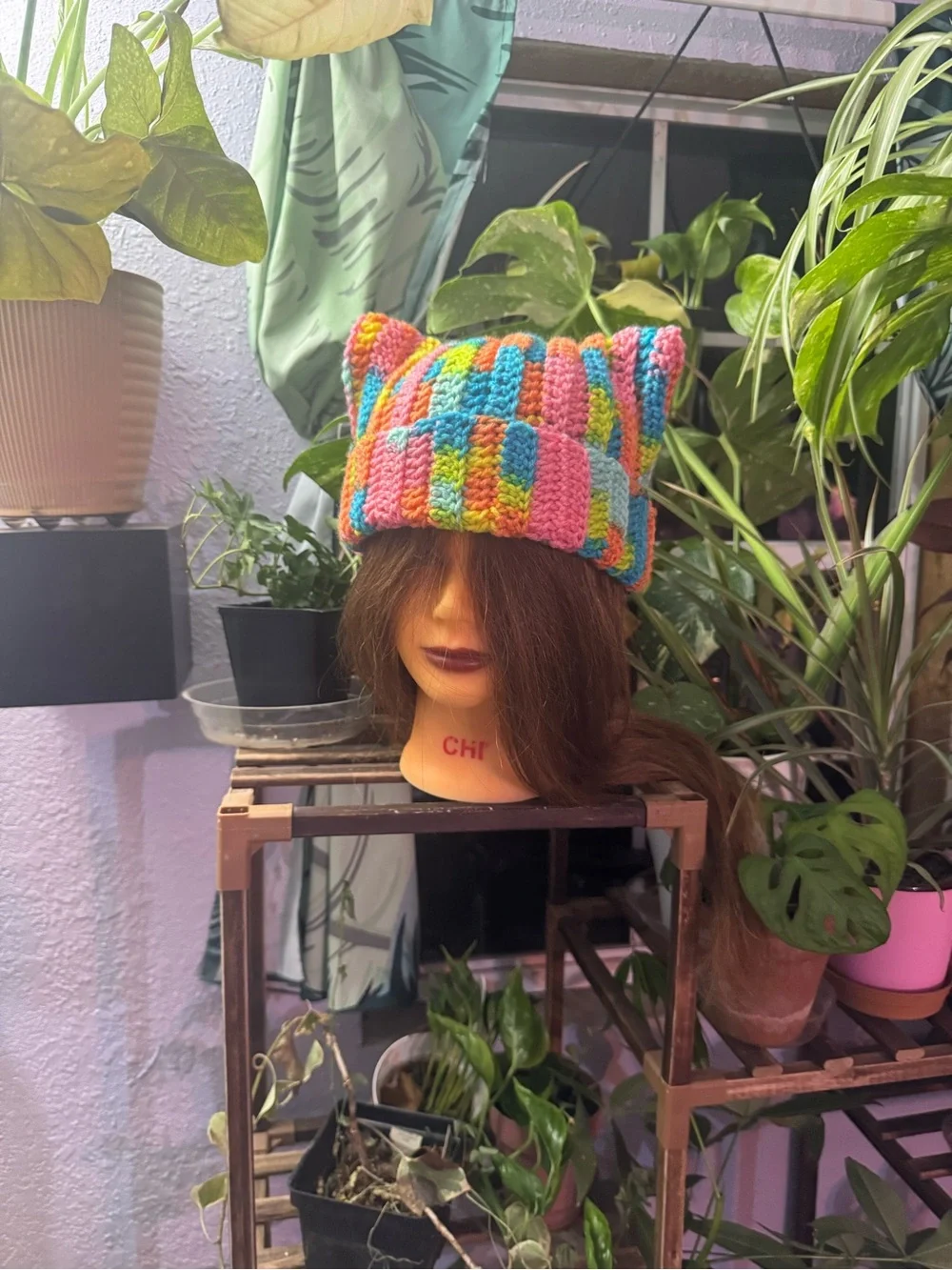 Handmade Multicolor Knit Cat Ear Beanie Hat